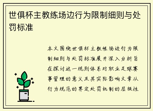 世俱杯主教练场边行为限制细则与处罚标准